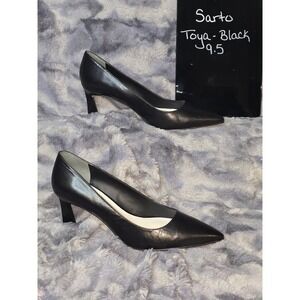 NWB Franco Sarto Toya Black Leather Pointed Toe Kitten Heel Pump Size 9.5
